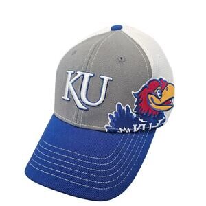 Vintage Kansas University Jayhawks Fitted Hat Cap 90s KU Blue Gray NCAA Retro